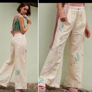 Free People Movement Day Trippin M Splatter Paint Highwaisted Wide Leg Pants